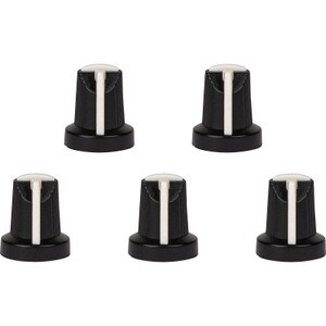 Guitar/Amp Knobs for Knurled/Spline 6mm Split Shaft with White Indicator 5-Pack